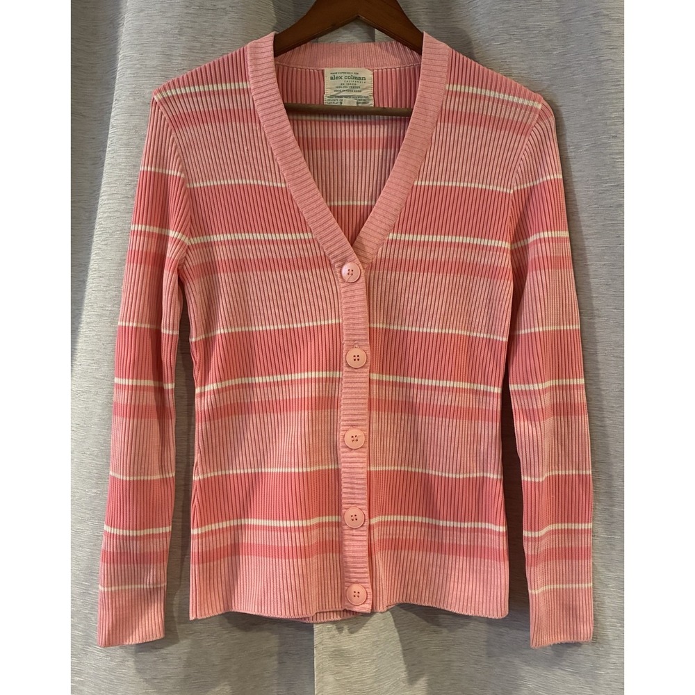 Vintage Alex Colman Pink Striped Cardigan Size Small Preppy